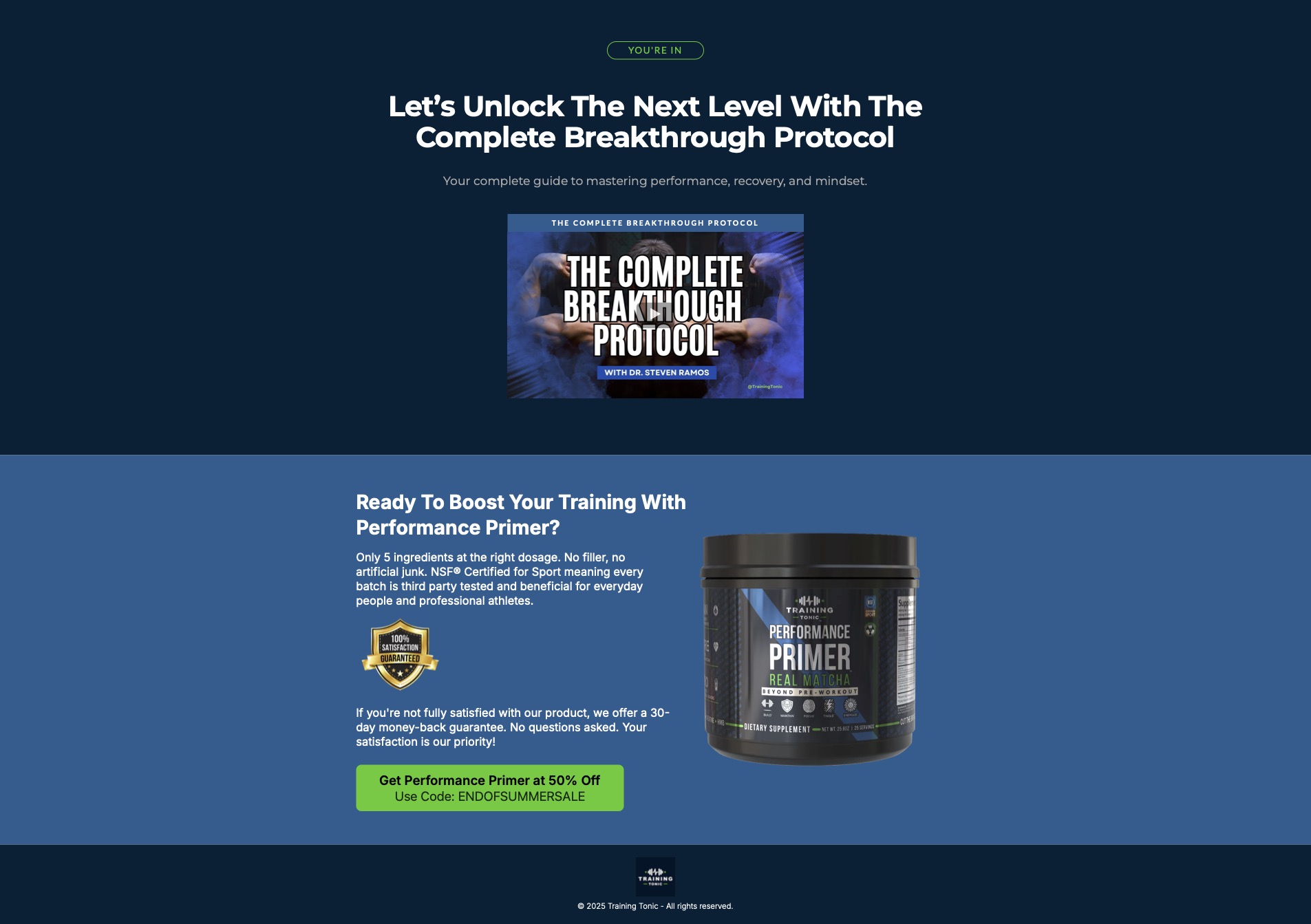 Training Tonic Course Access Page