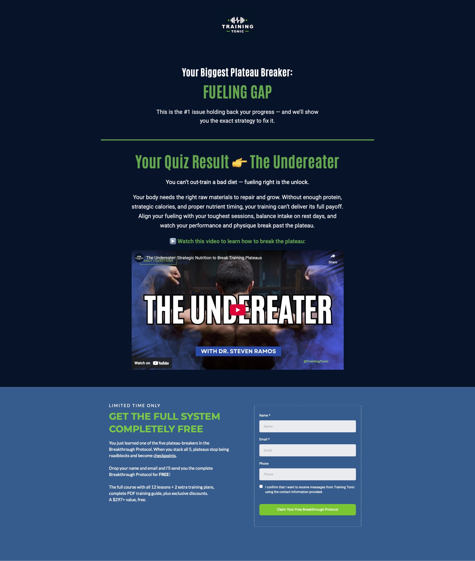 Training Tonic Results Page