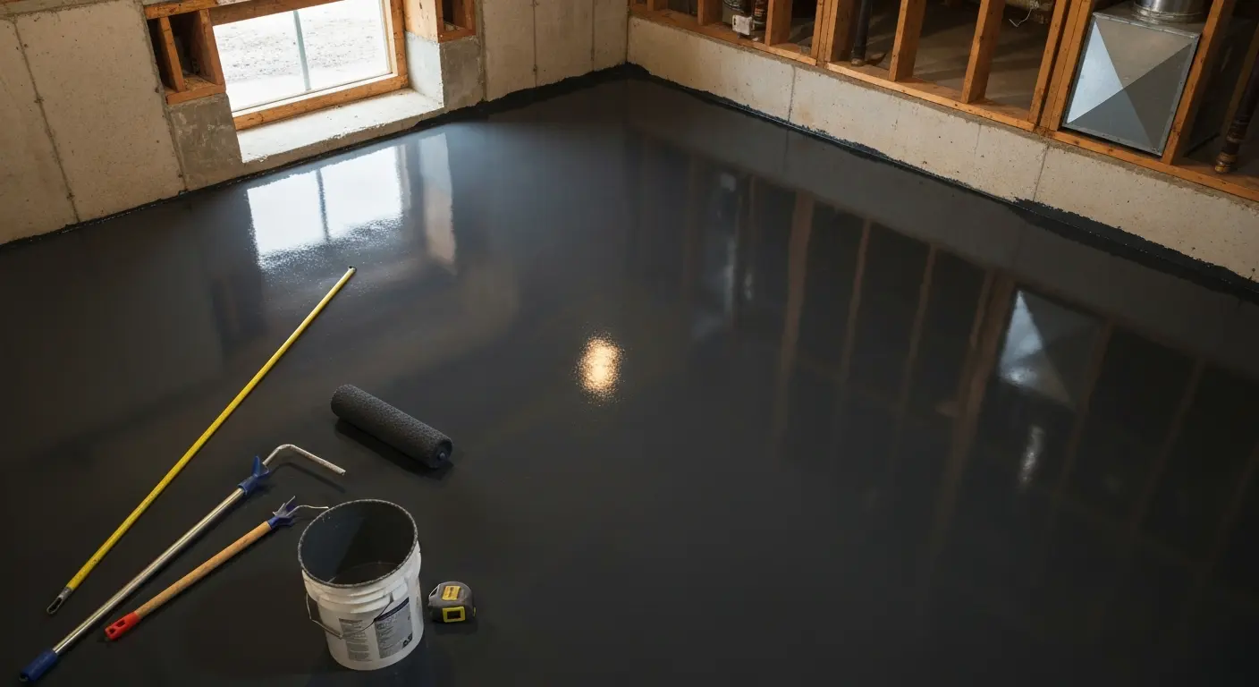 Waterproof basement flooring coating application