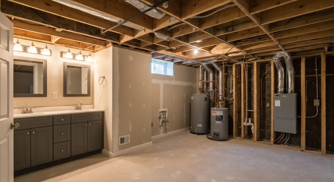 Basement bathroom and utility space