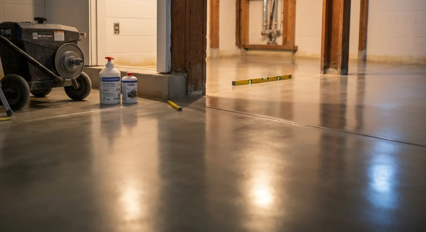 Polished concrete basement flooring