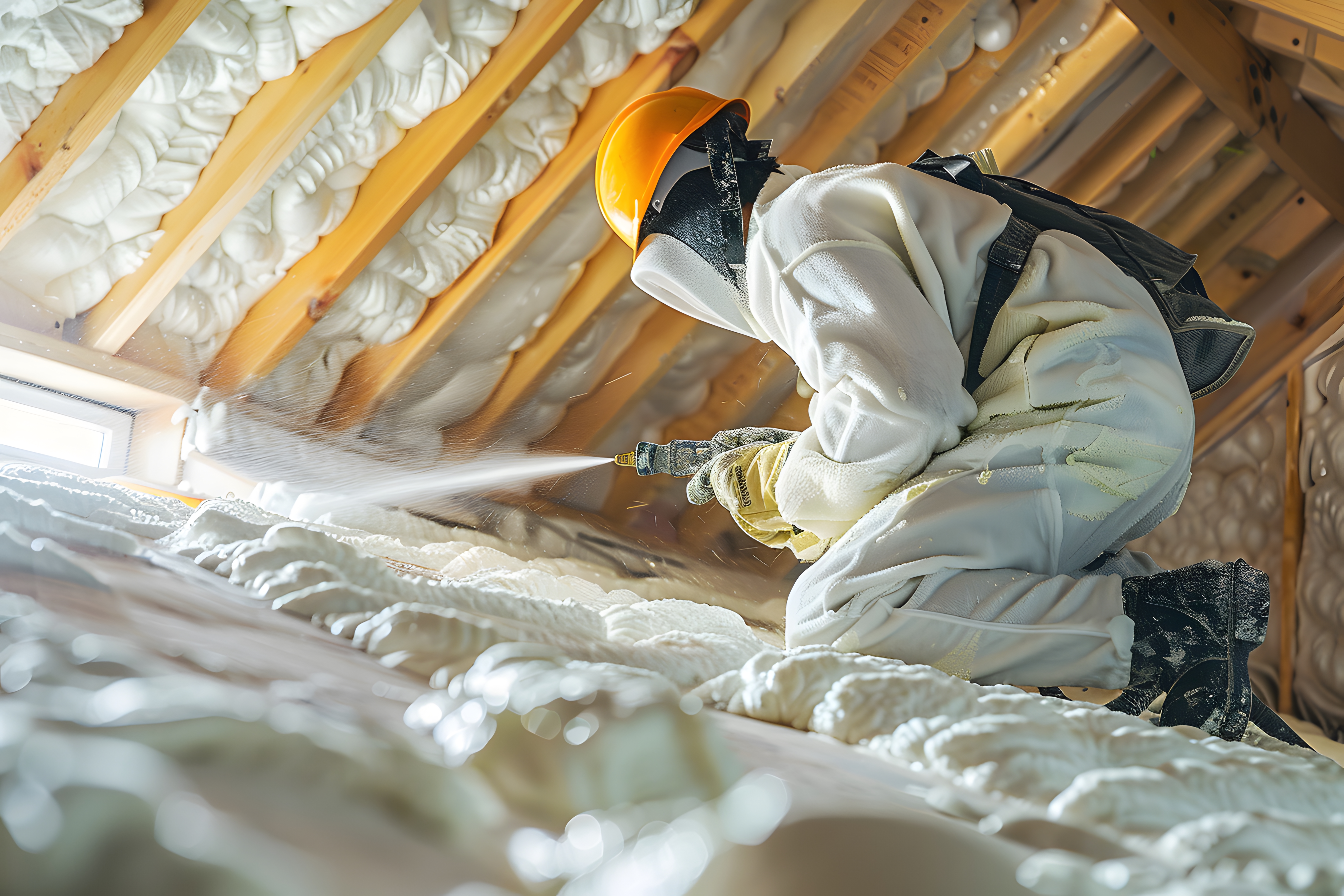 Open cell spray foam insulation installation