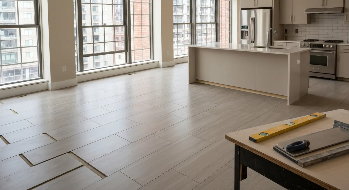 Kitchen flooring installation in downtown condo