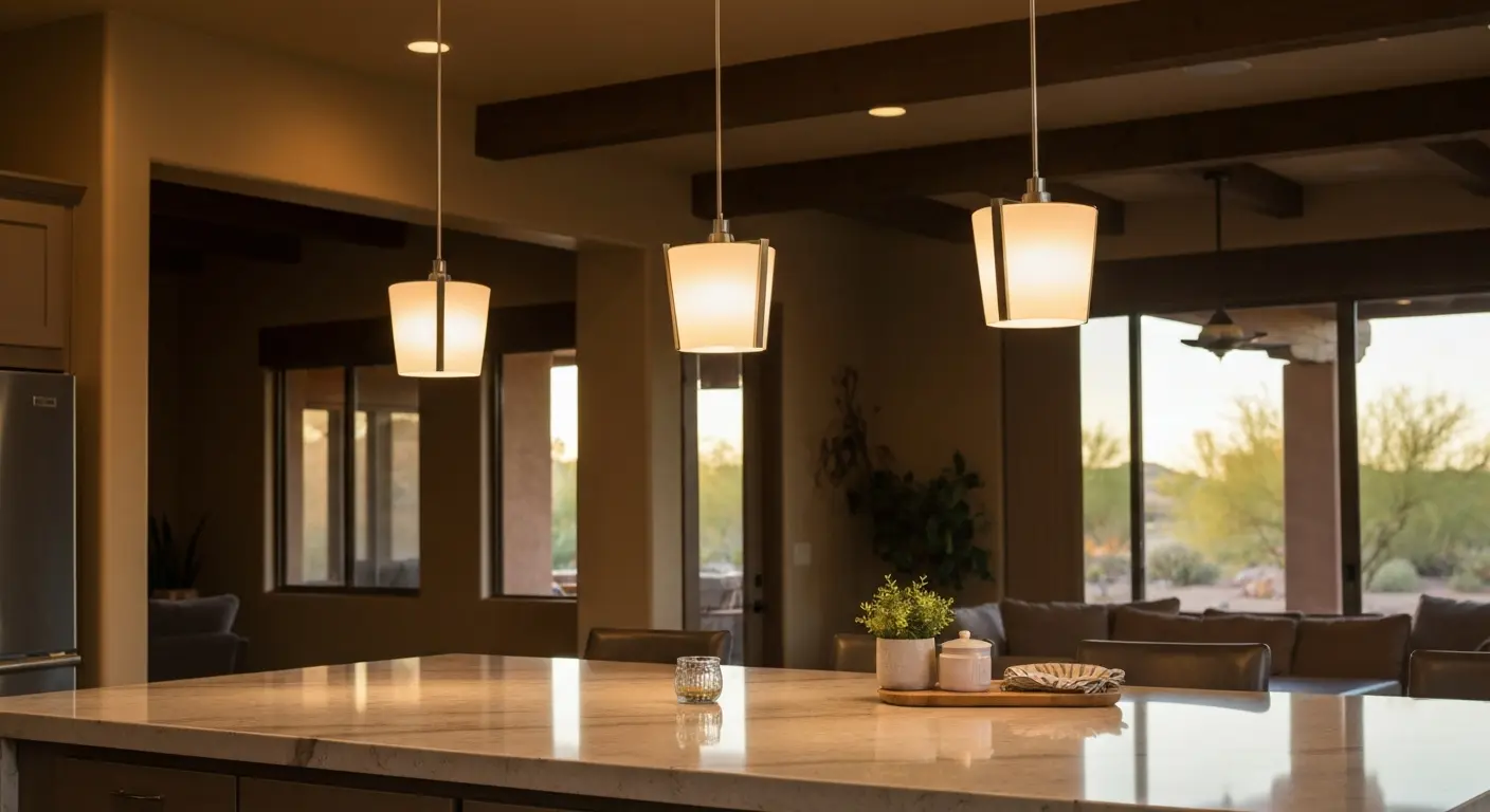 Pendant lights over kitchen island