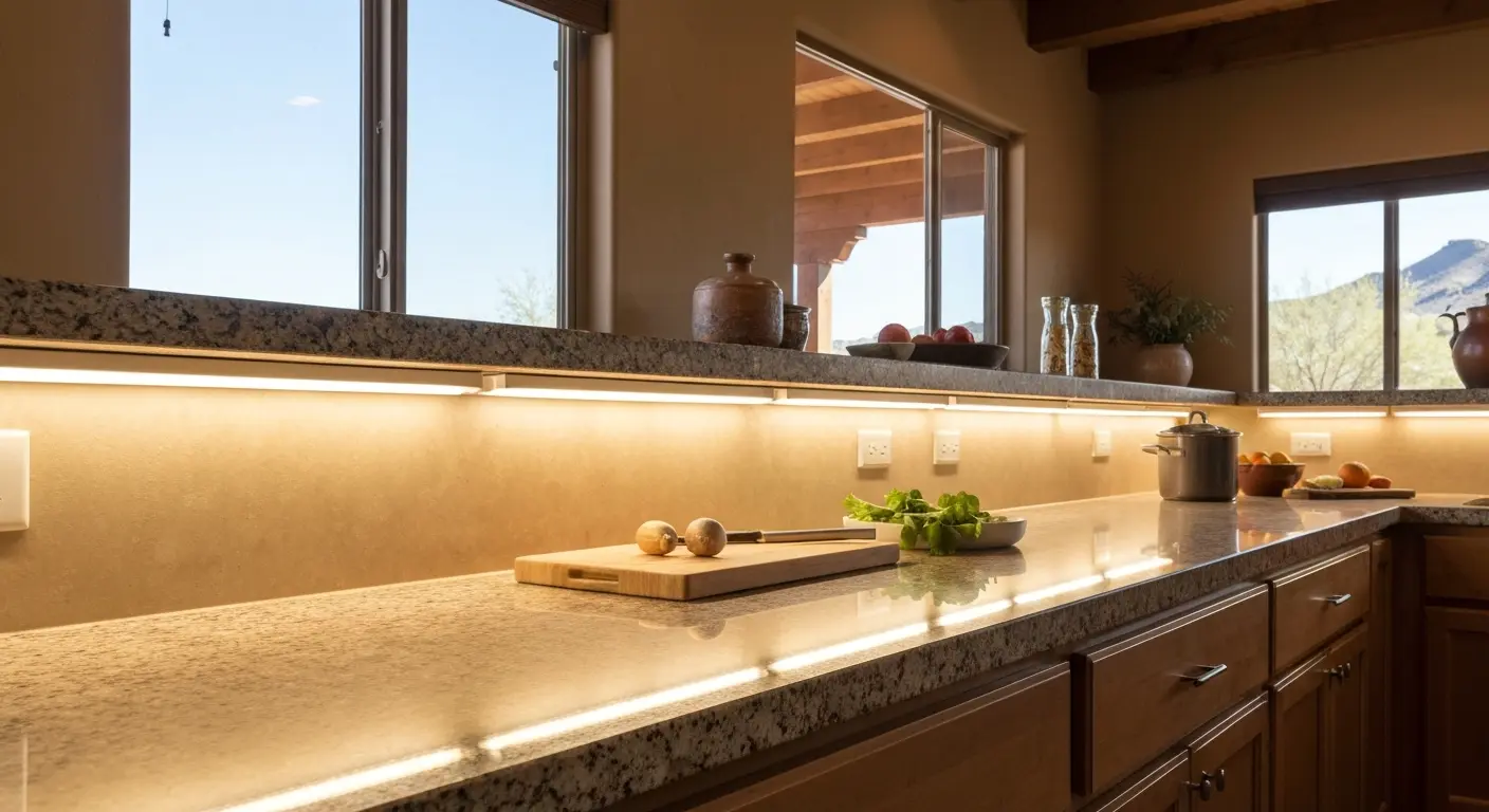 Under-cabinet lighting installed in kitchen