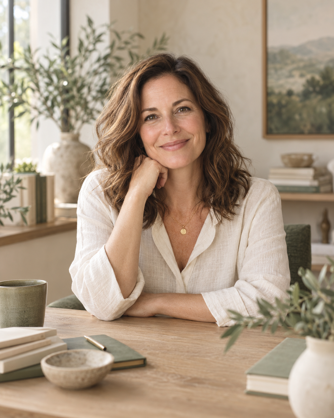 Fictional Grace & Purpose coach in a light-filled studio