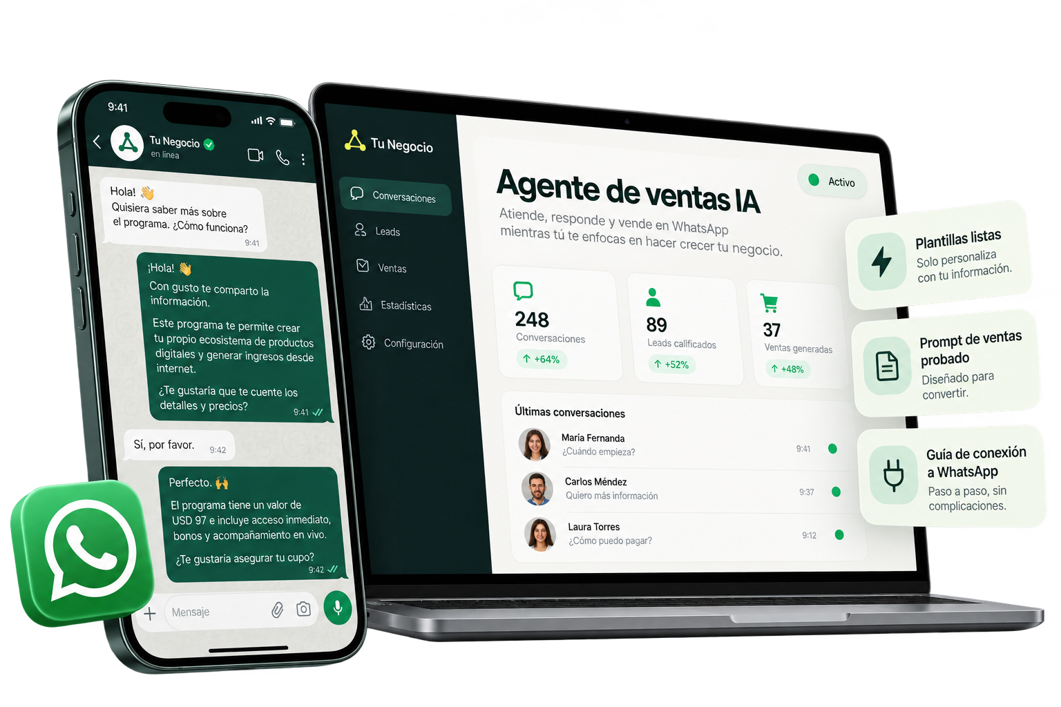 Mockup del Agente de Ventas con IA para WhatsApp