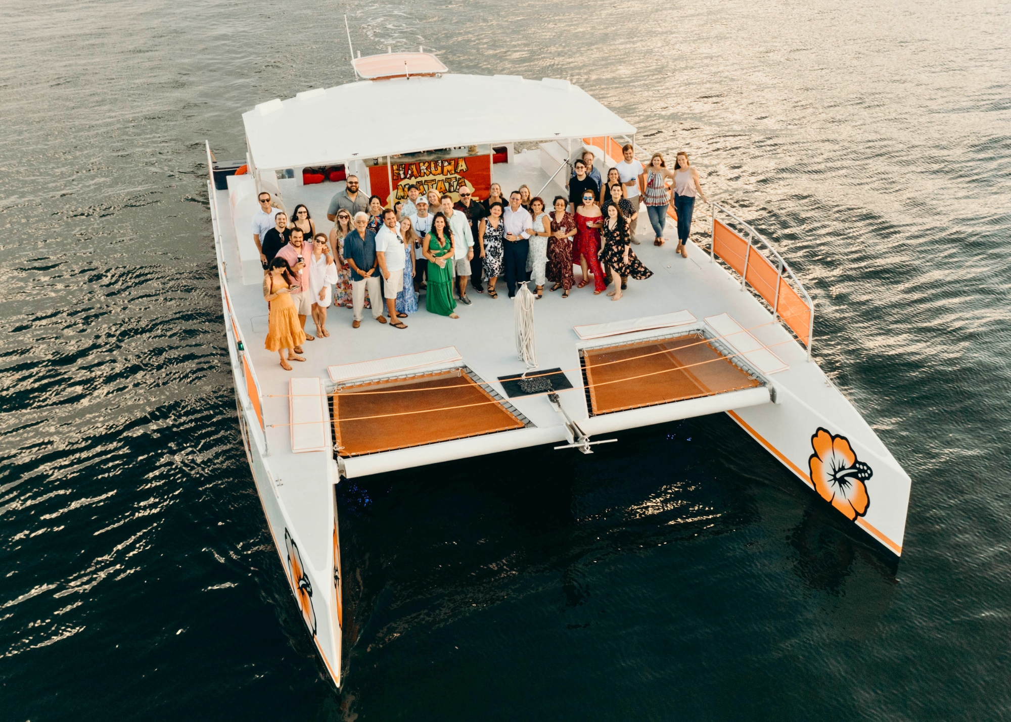 Group photo aboard the Hakuna Matata catamaran
