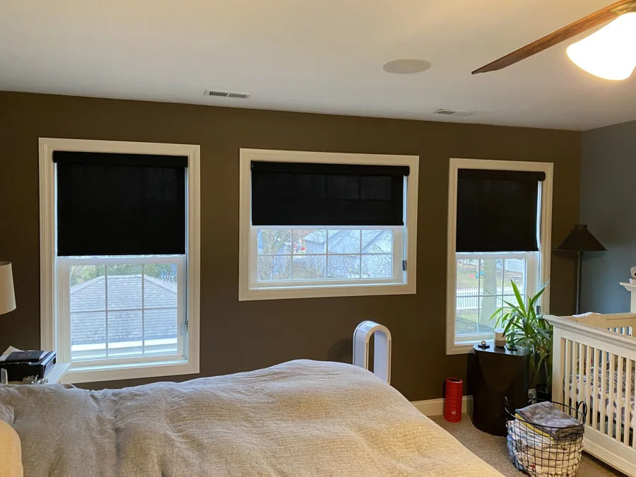 Blackout shades in a bedroom