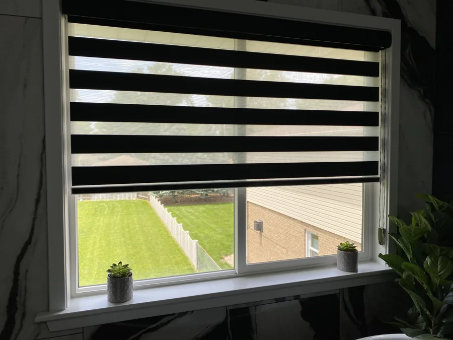 Zebra shades with soft stripes in a Chicago-area home