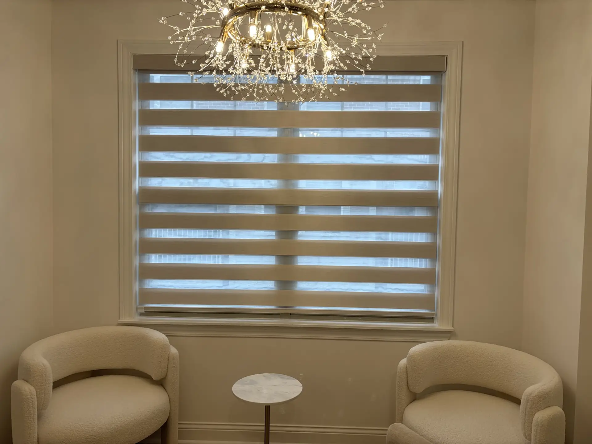 Shades in a bright sitting room