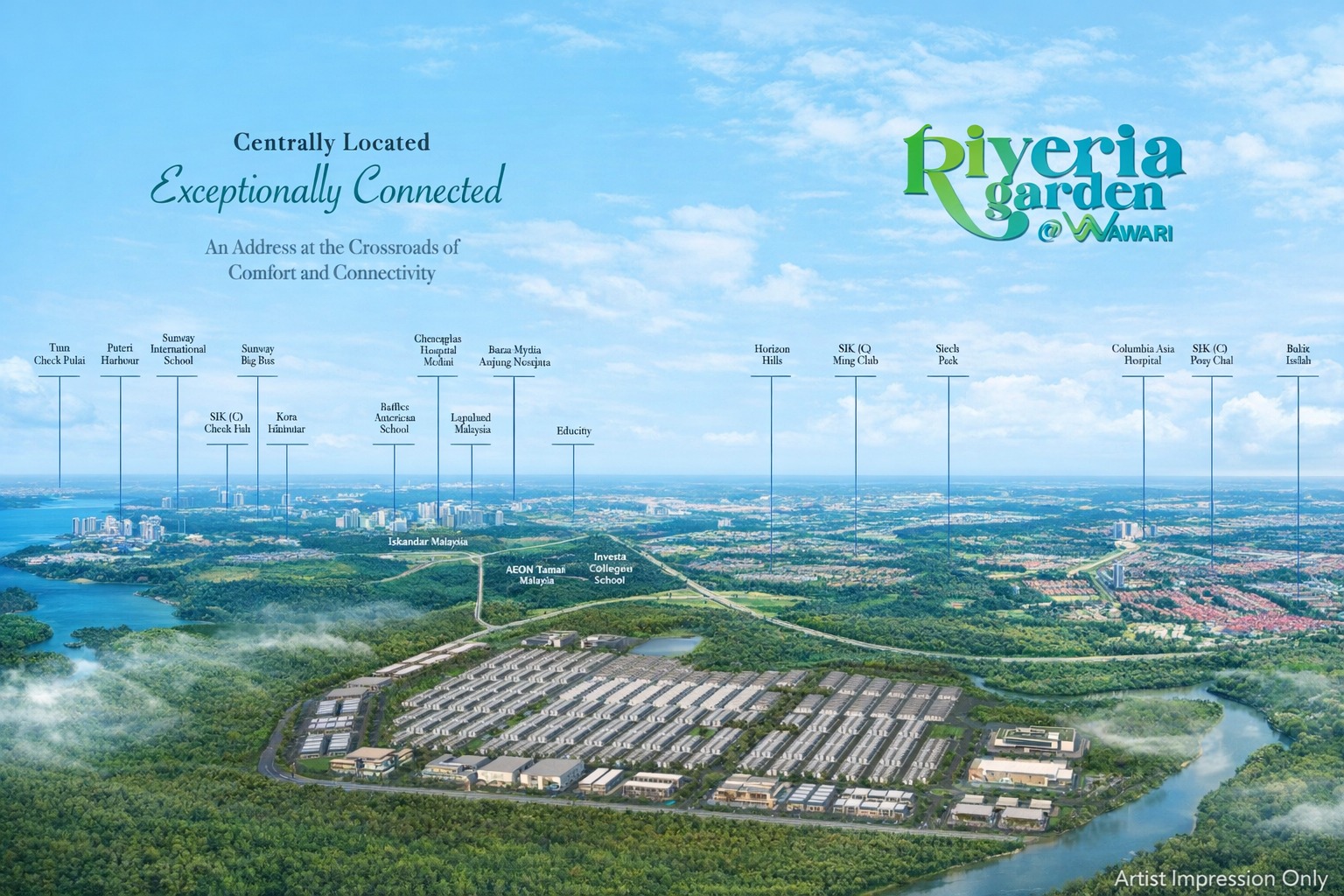 Riveria Garden Wawari 1026 acre integrated township aerial panorama view Iskandar Puteri Johor Bahru KSL Group