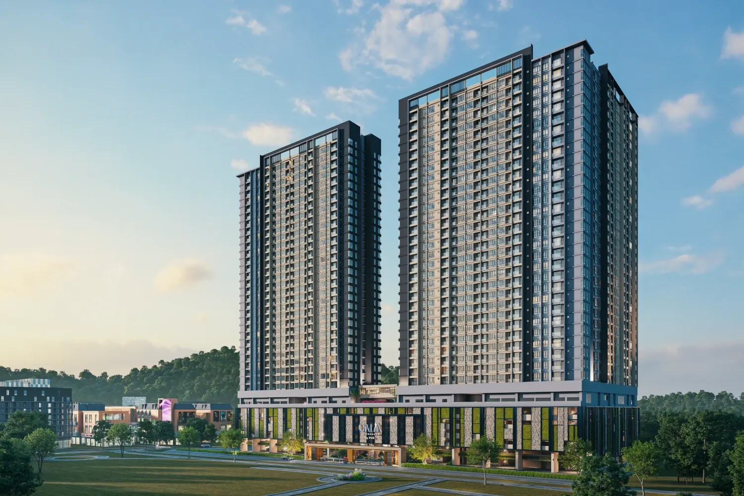 Calia Residences twin towers at Danga Bay waterfront Johor Bahru – 1274 freehold units from RM343,000 by PGB