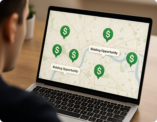 Service area map showing bidding opportunities
