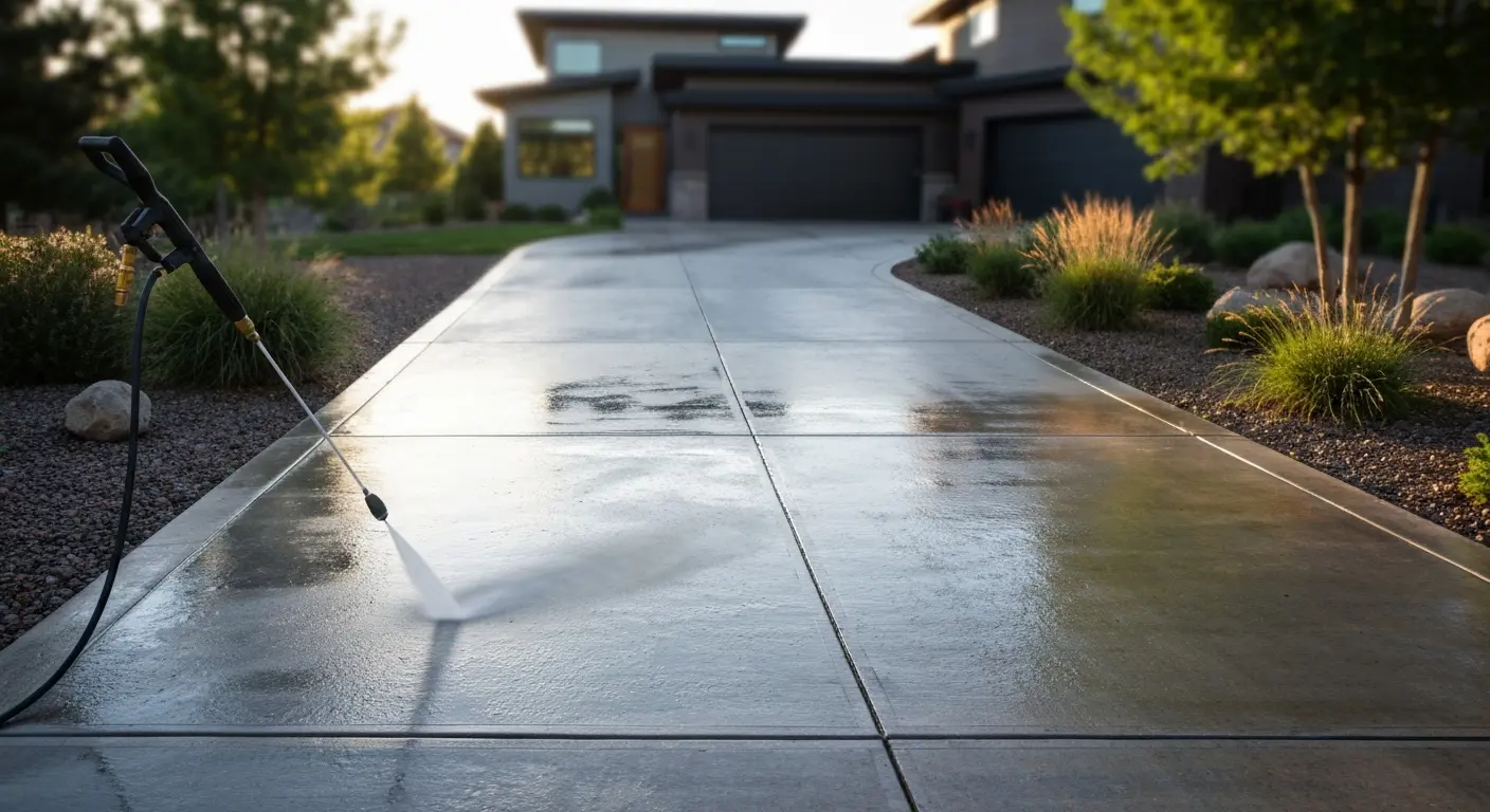 Concrete driveway pressure washing results