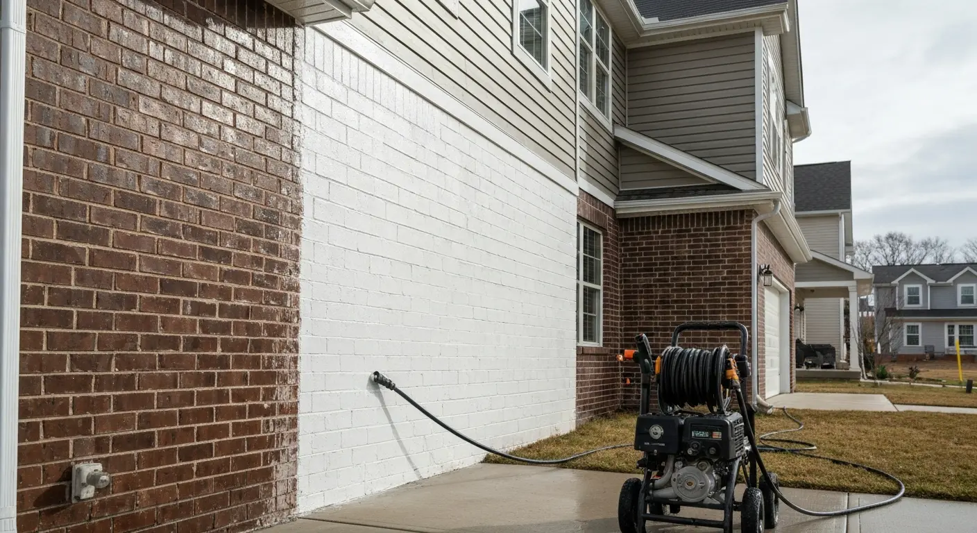 Pressure washing exterior home in Erie