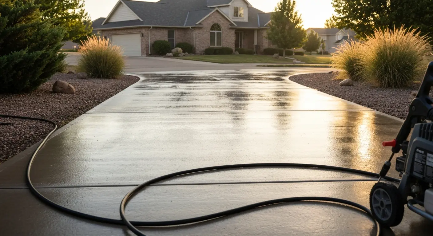 Pressure washing driveway