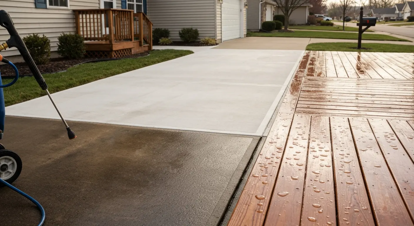 Deck and driveway pressure washing