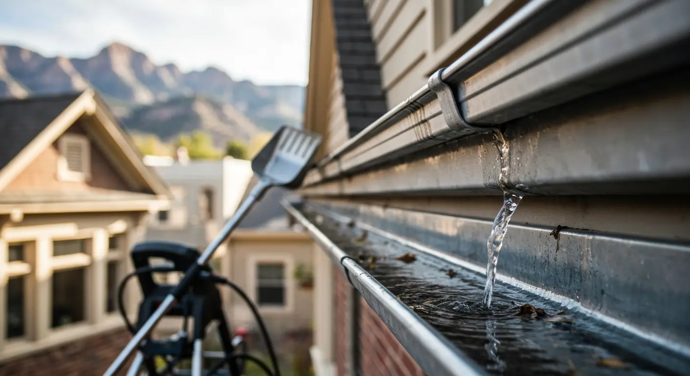 Gutter cleaning in progress