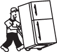 Mickey’s Transfer Inc logo: a mover carrying a refrigerator on a hand truck