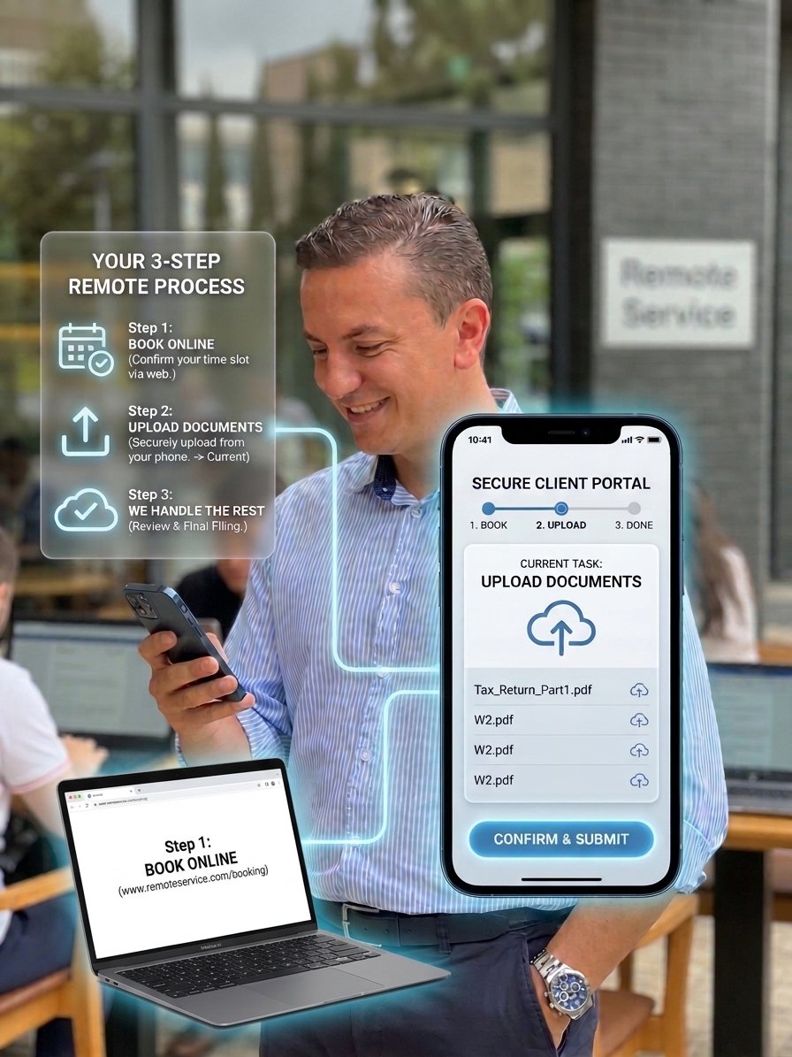 A client uploading his tax documents from his phone through a secure client portal