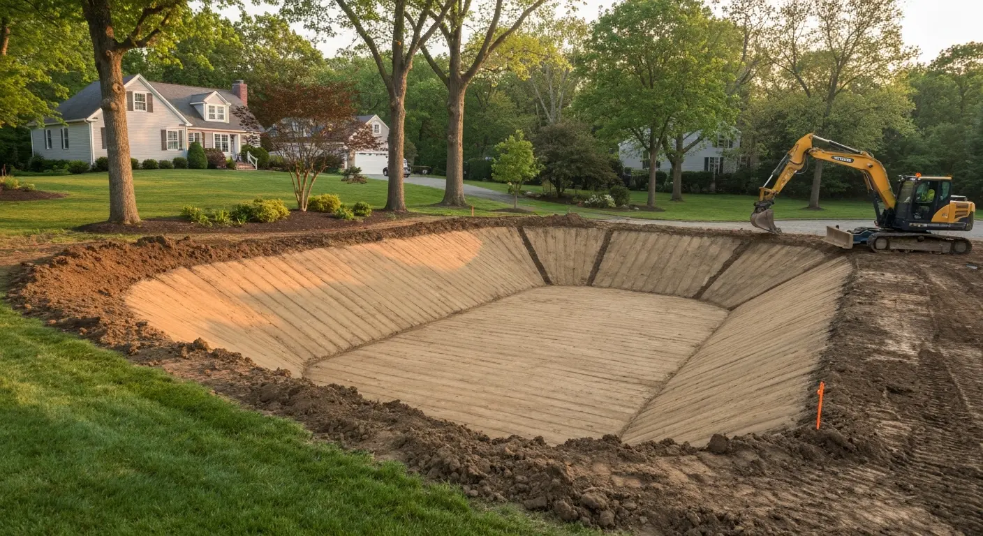 Pond excavation and water feature installation