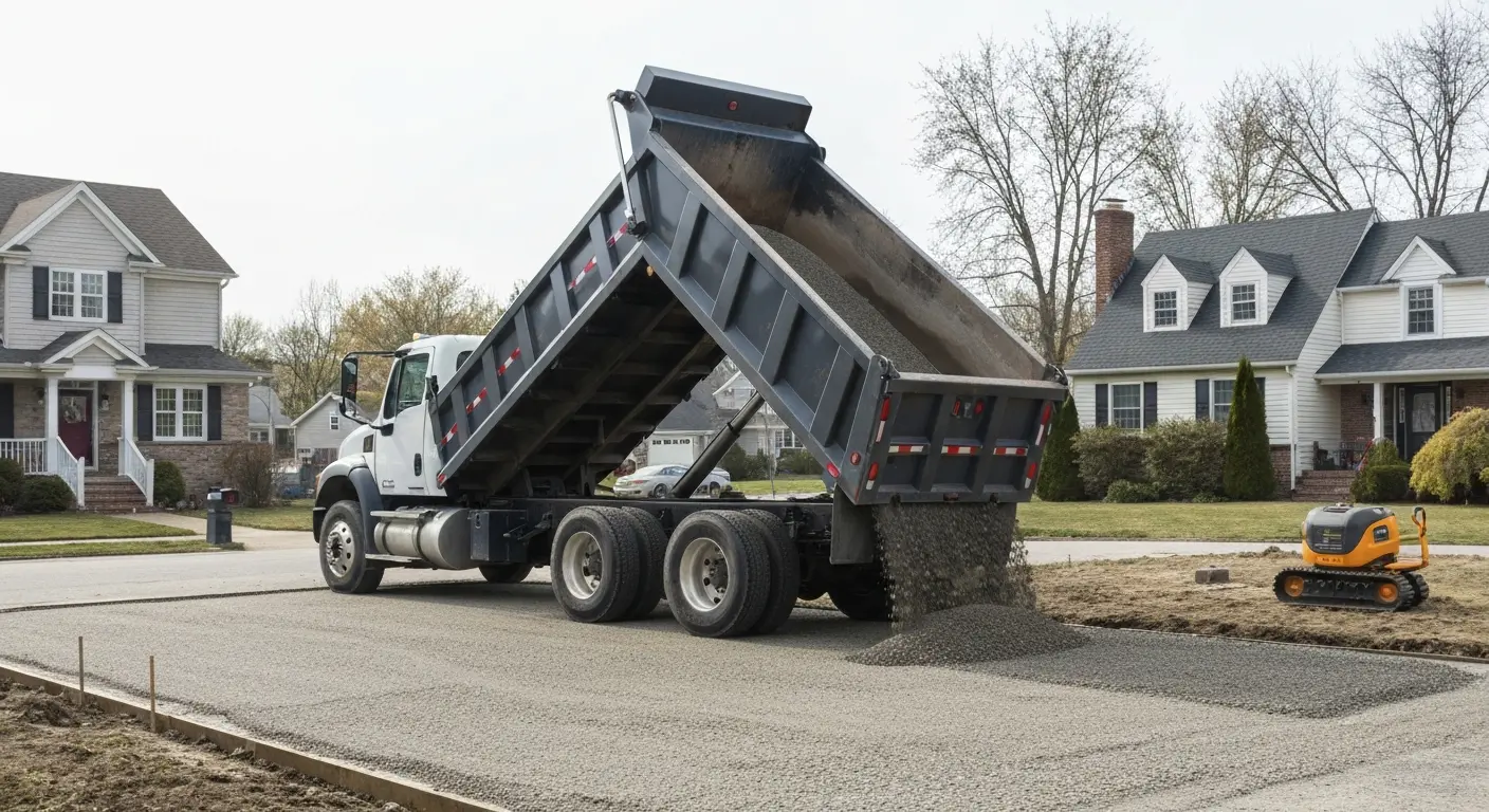 Dump truck hauling aggregate