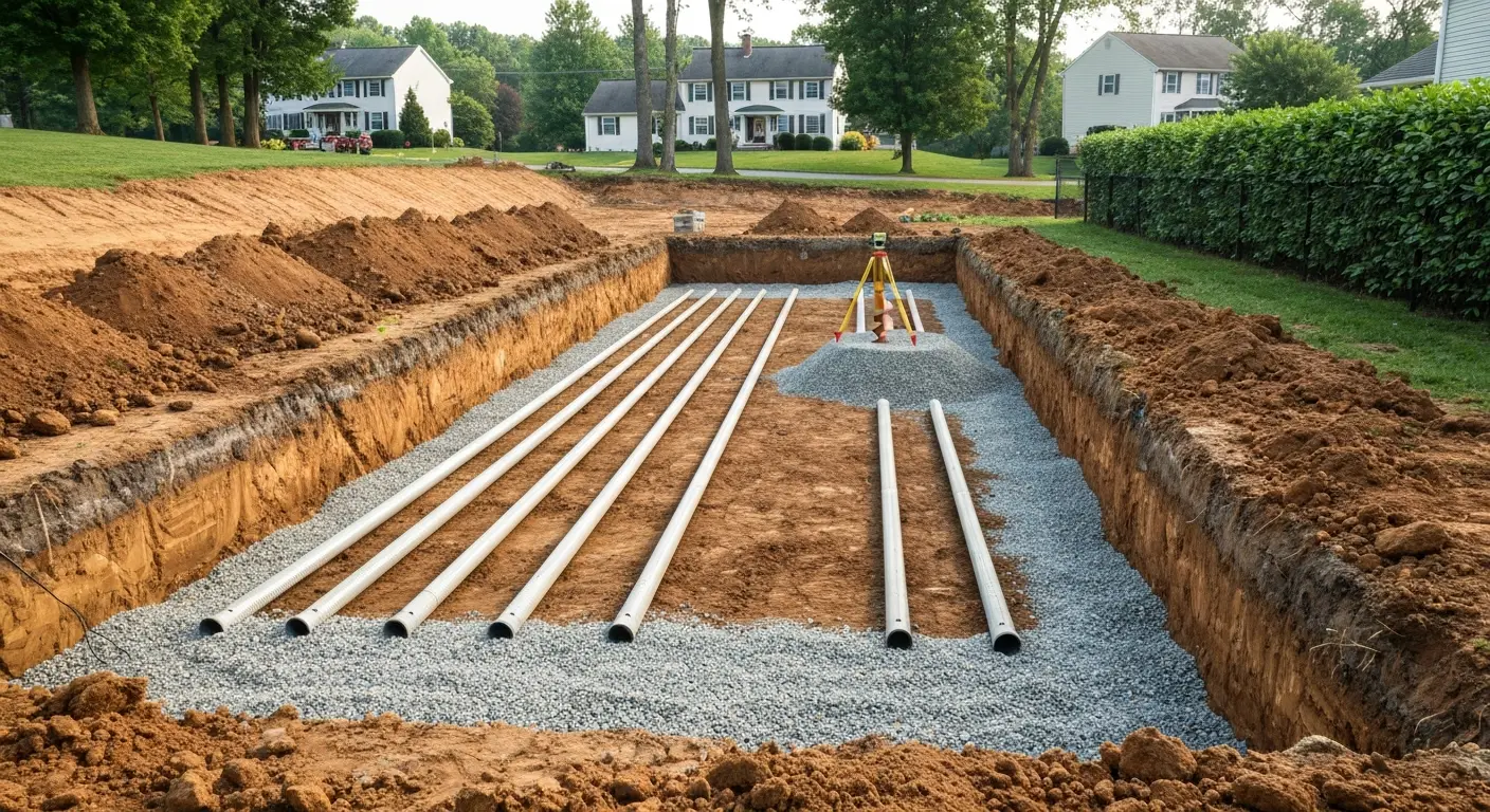 Drain field installation work