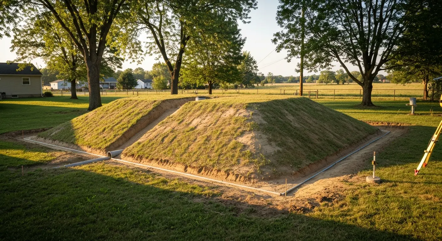 Elevated sand mound drain field