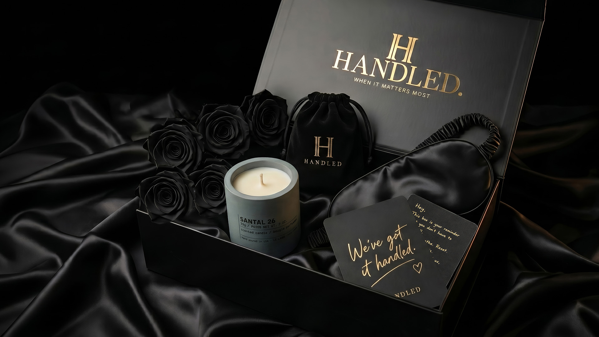 Handled luxury gift box on satin