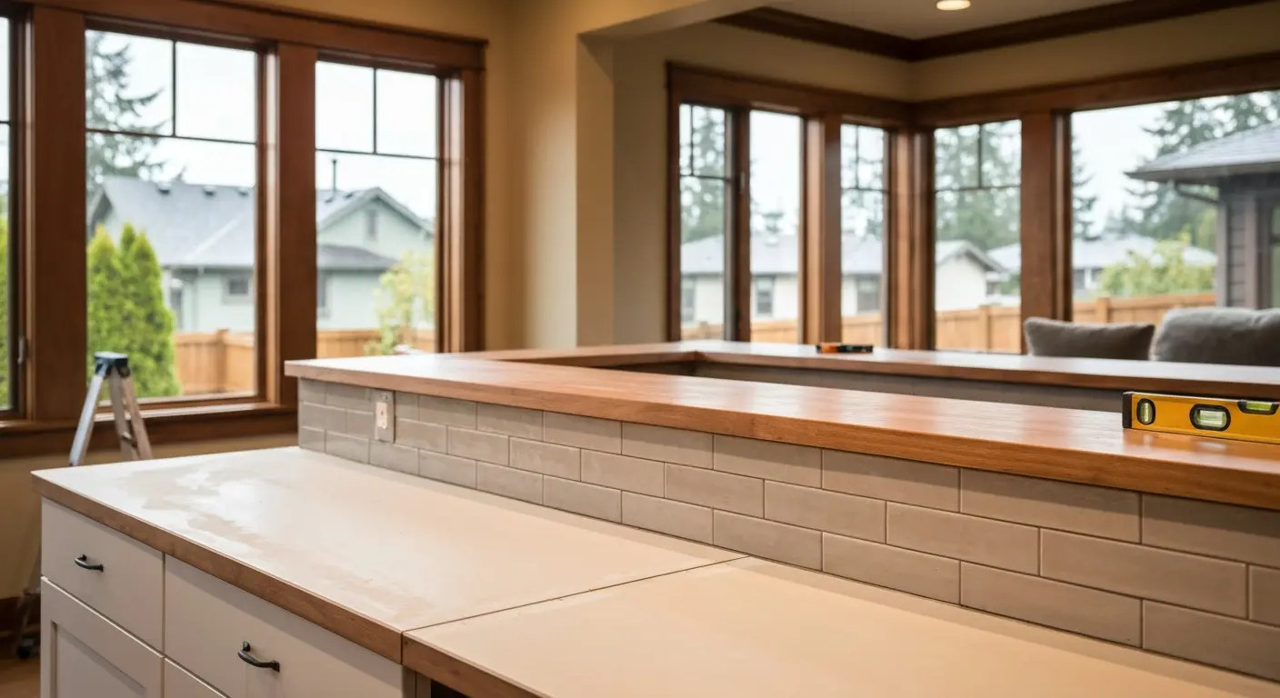 Kitchen island and backsplash installation