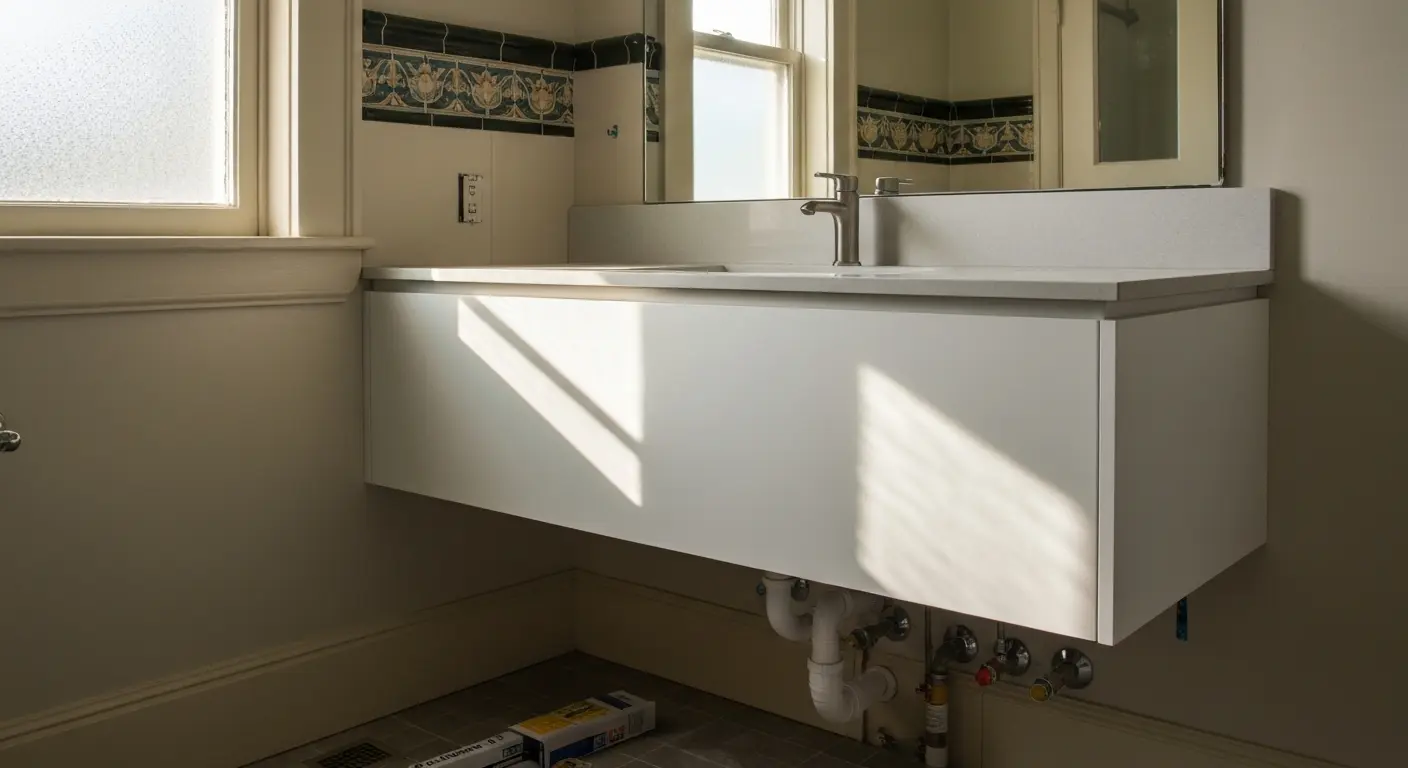 Floating vanity installation