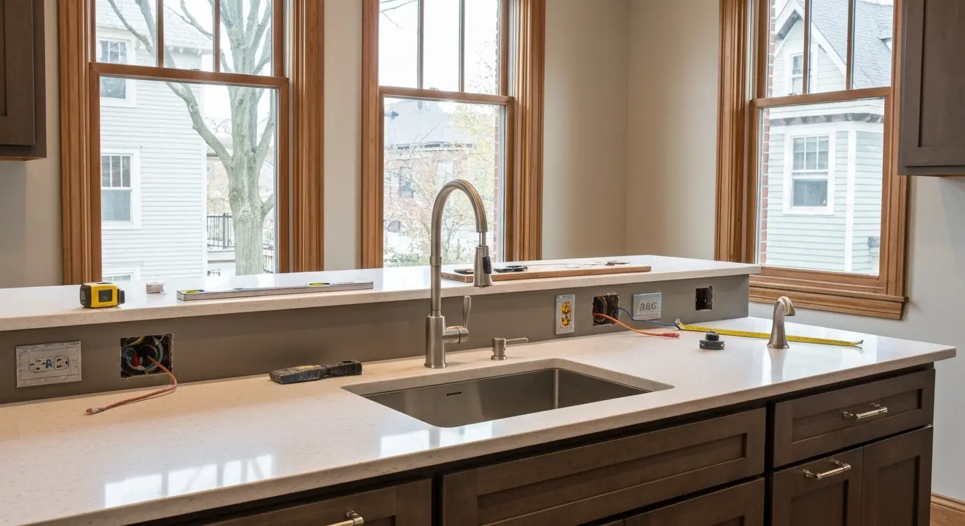 Island with integrated electrical and plumbing