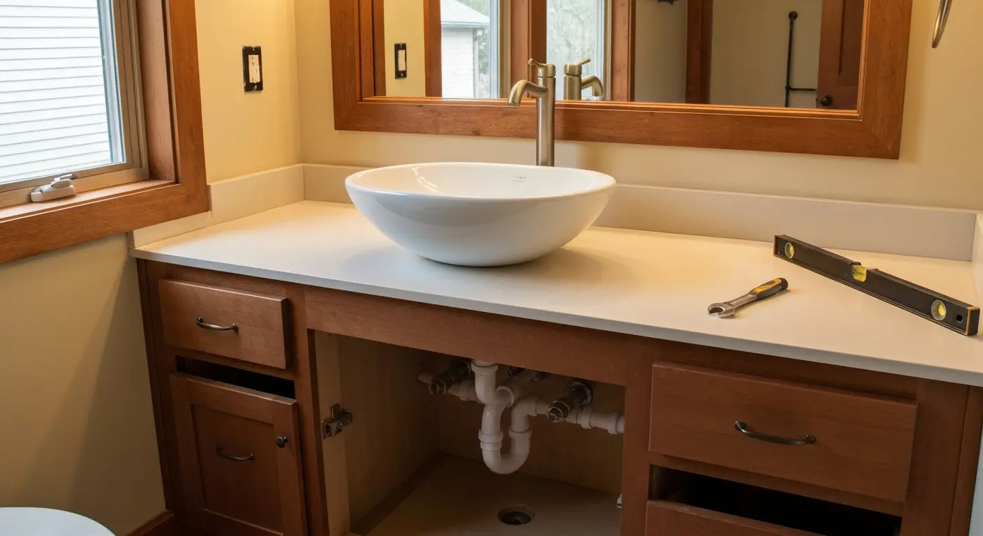 Vessel sink vanity installation