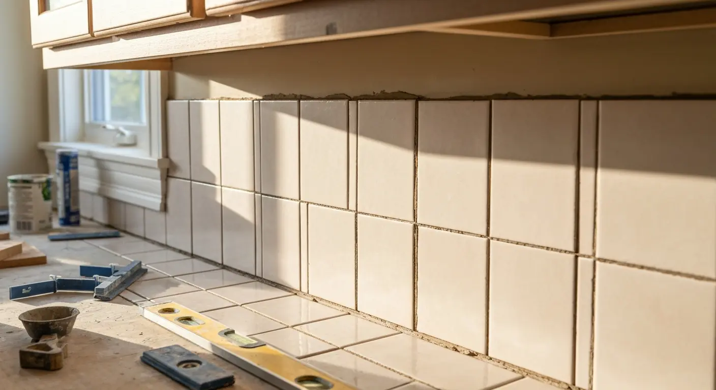 Ceramic tile backsplash installation