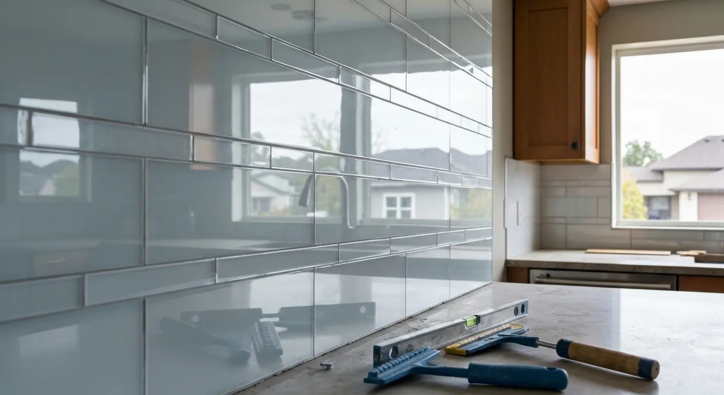 Glass backsplash tile installation