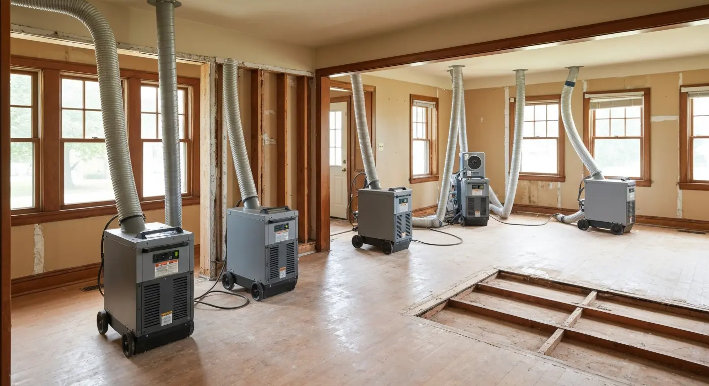 Dehumidifiers and air movers for structural drying
