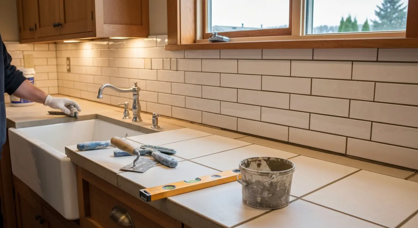 Ceramic tile backsplash installation