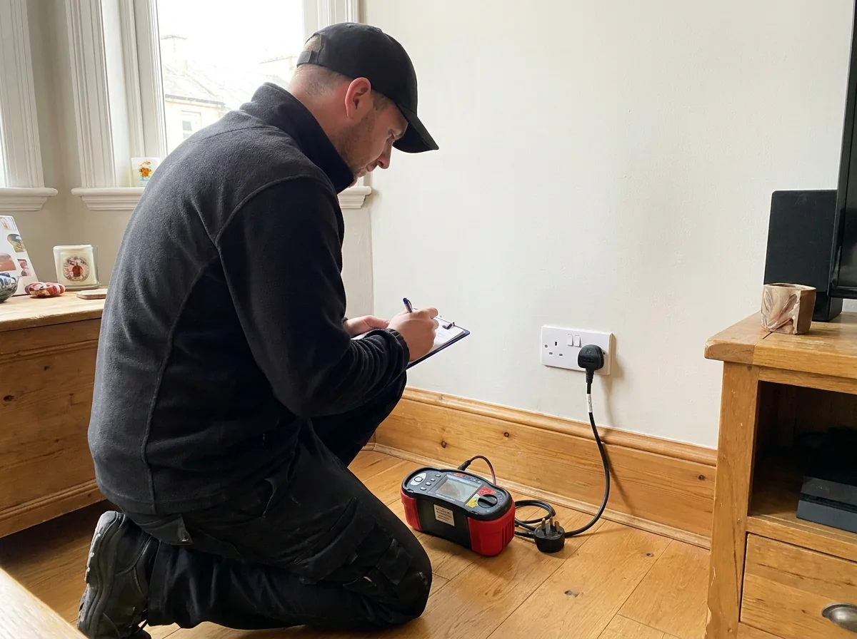 Electrician recording readings during a household electrical inspection