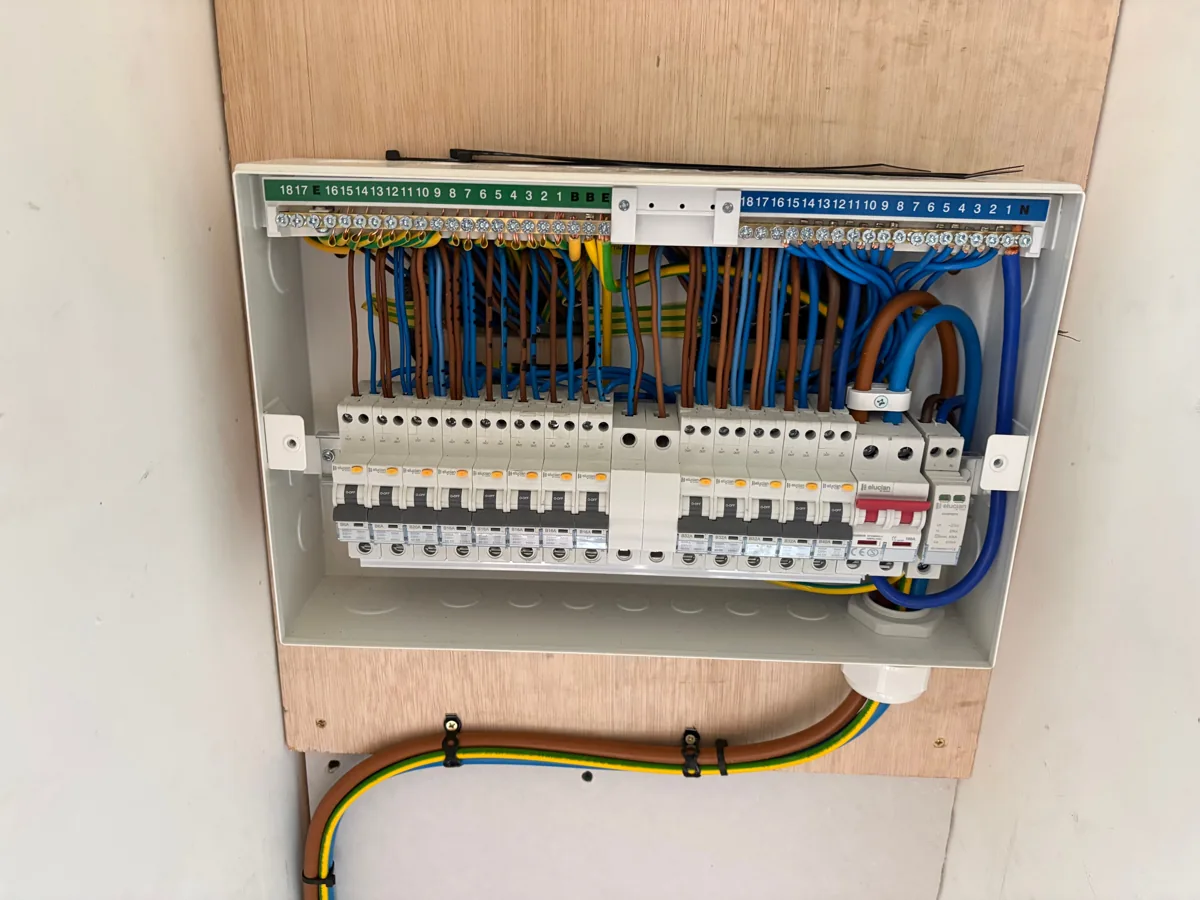 Neatly arranged internal wiring in a consumer unit