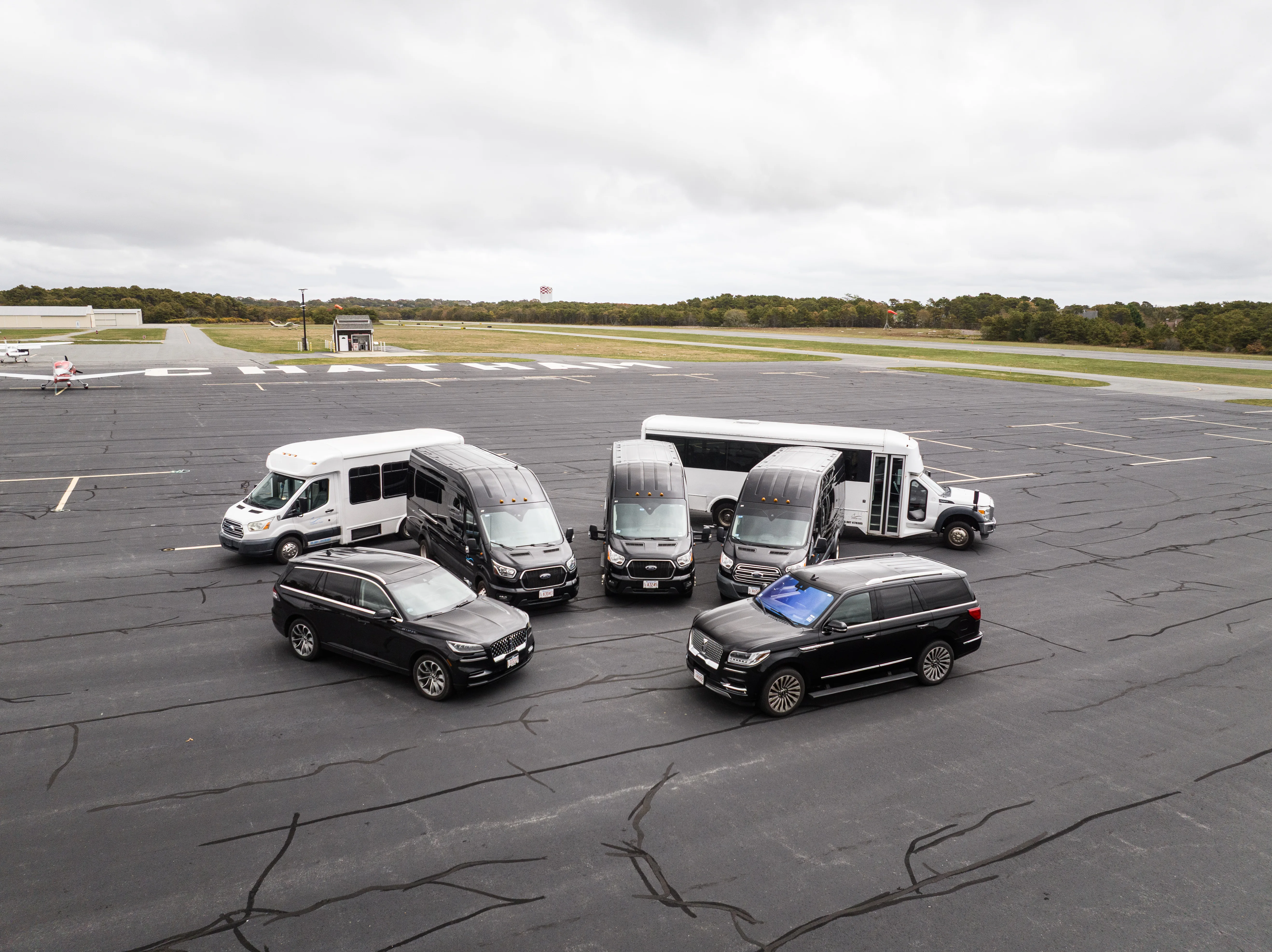 Commercial transportation fleet parked at an operations facility