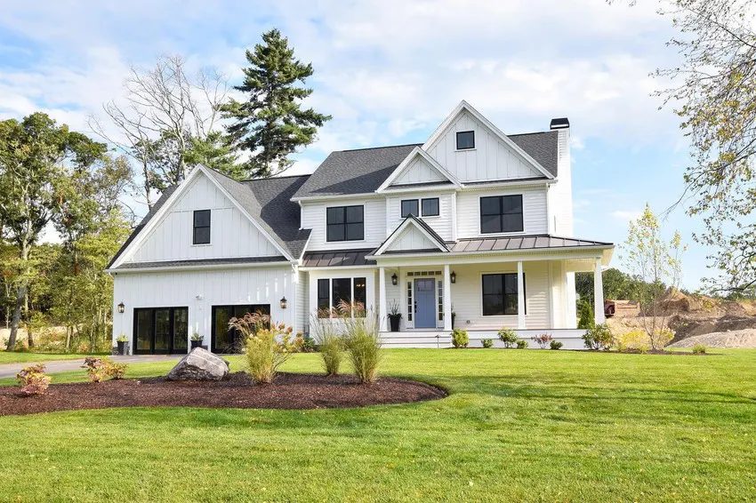 White board-and-batten modern farmhouse siding