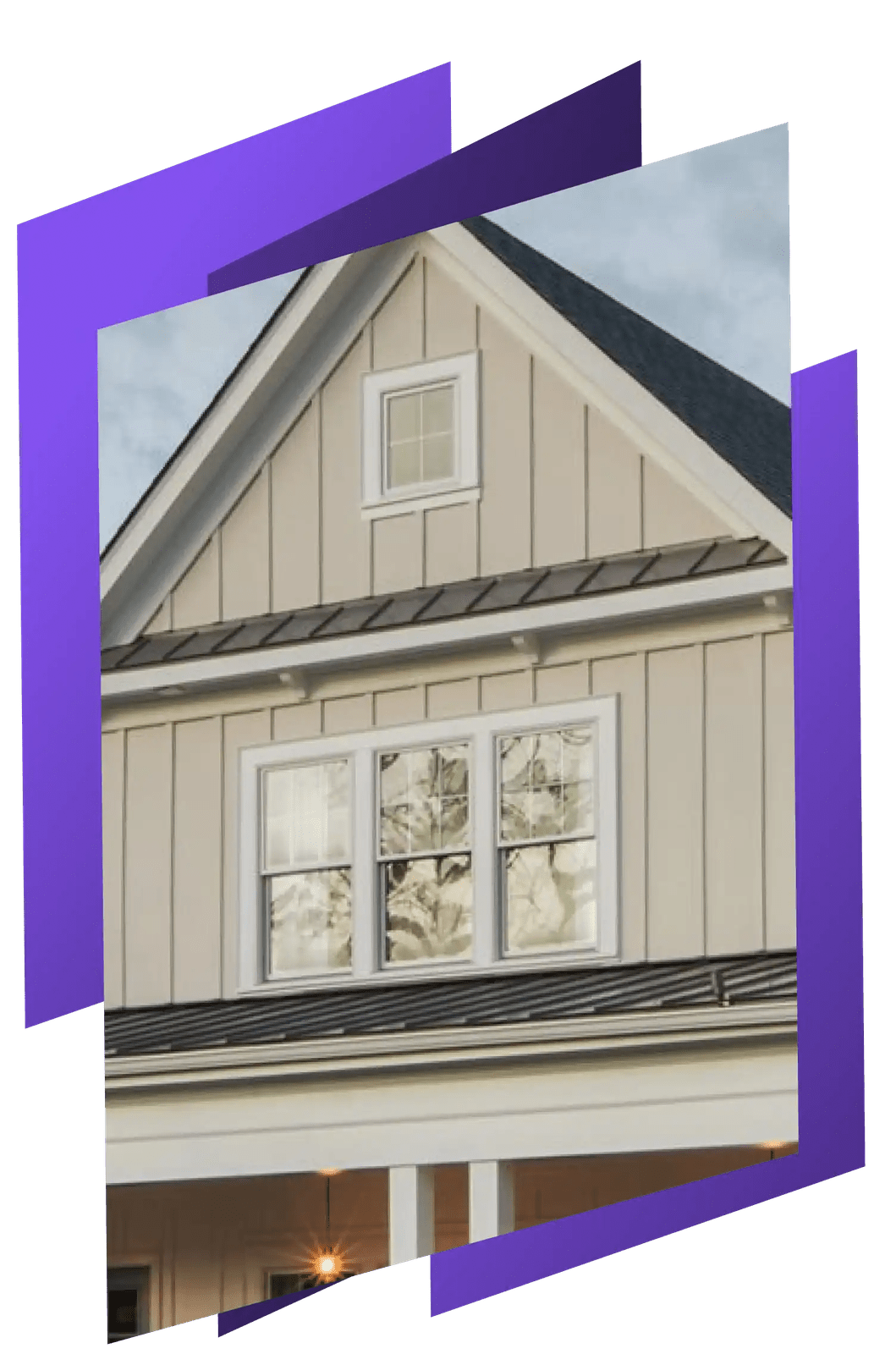 Tan board-and-batten siding on a gable