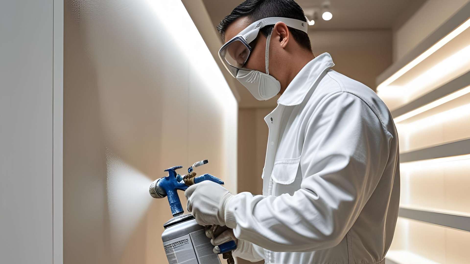 commercial painter spraying satin finish in retail space Img (1)