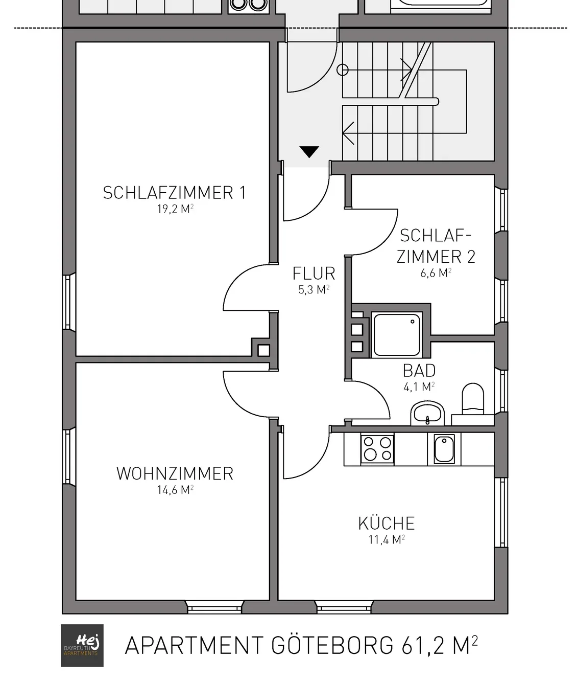 Grundriss des Apartments Göteborg, 61 m²