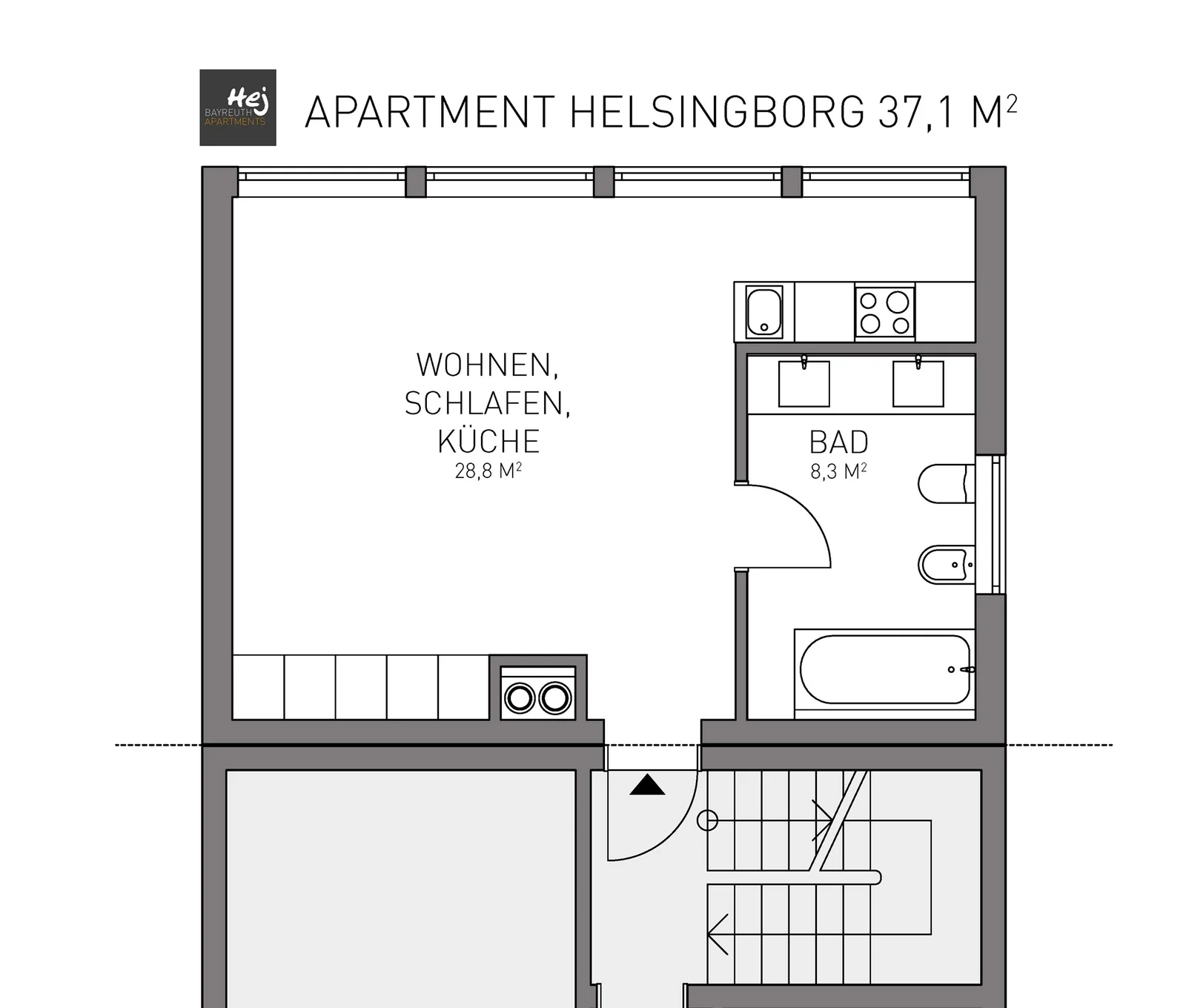 Grundriss des Studios Helsingborg, 37 m²