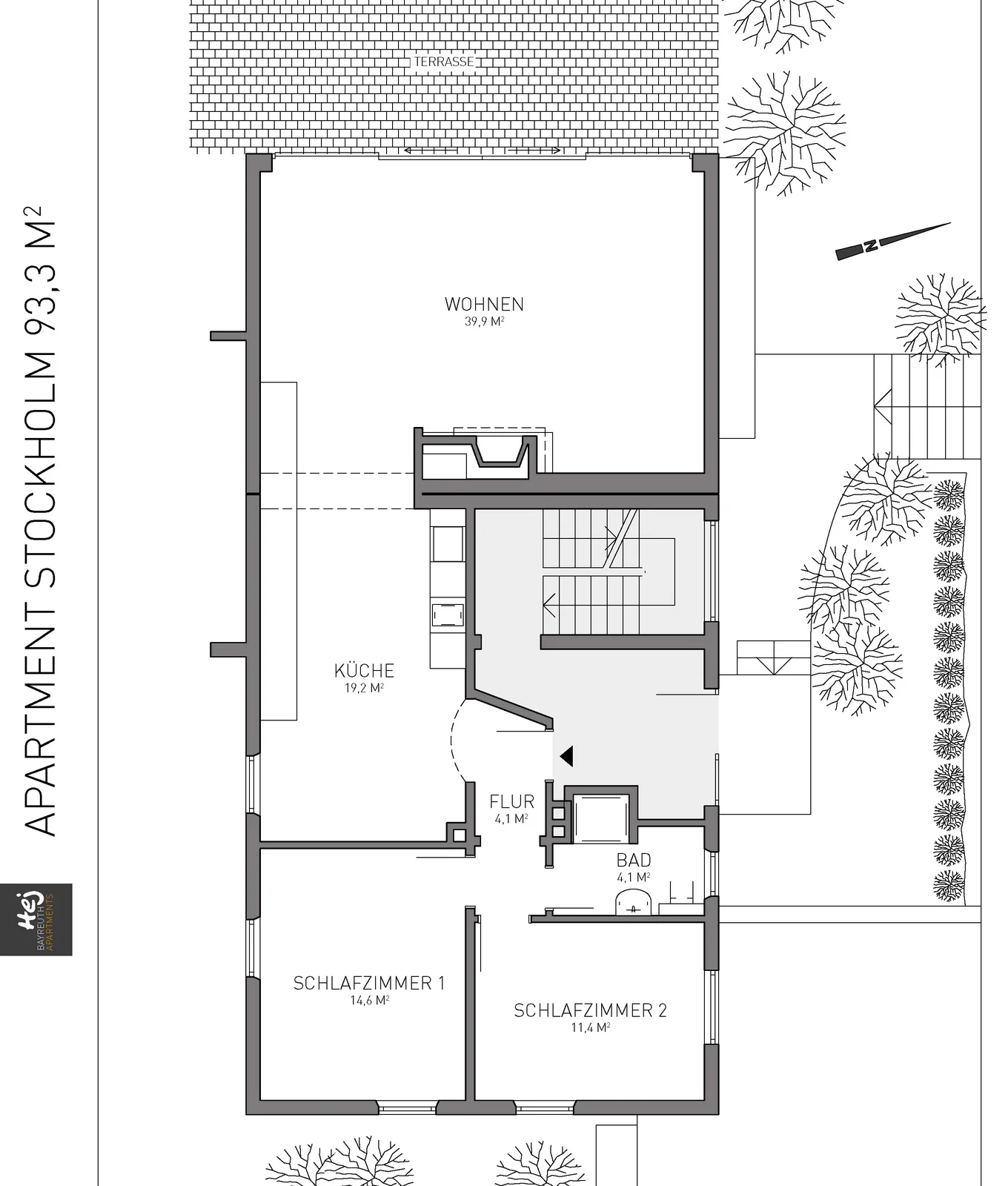 Grundriss des Apartments Stockholm, 93 m²