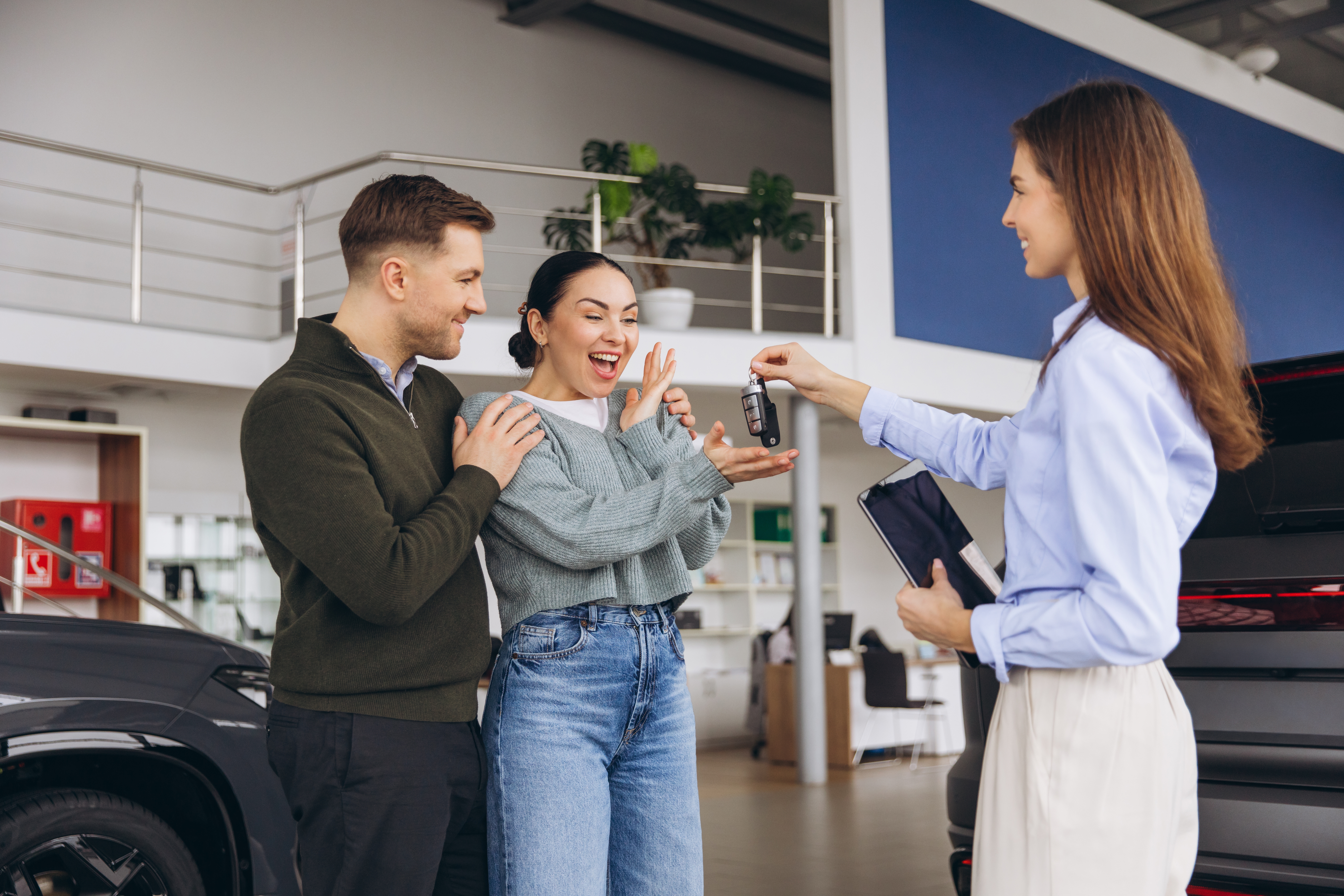 Automotive buyer considering payment and trade options