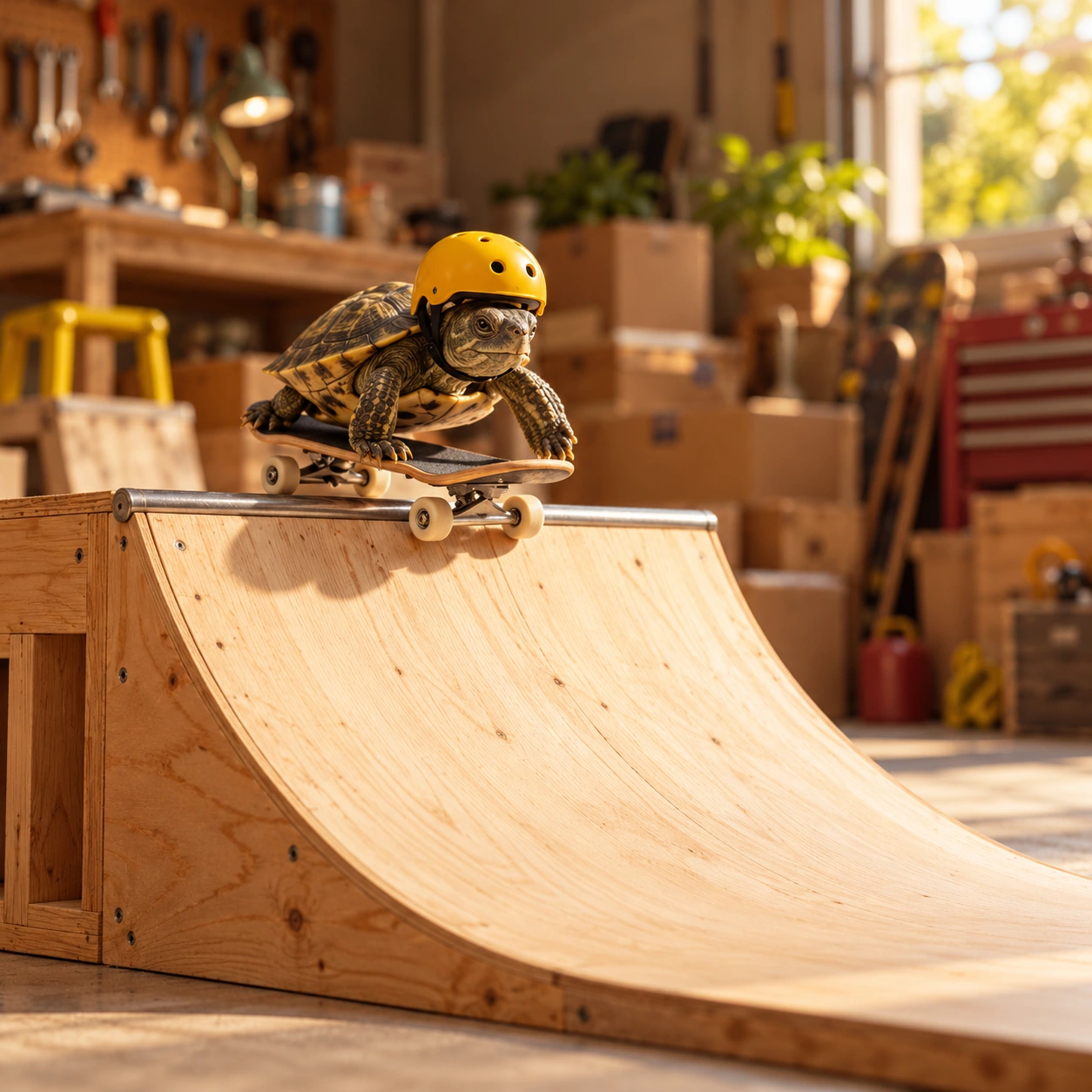 Turtle on the go: garage ramp.