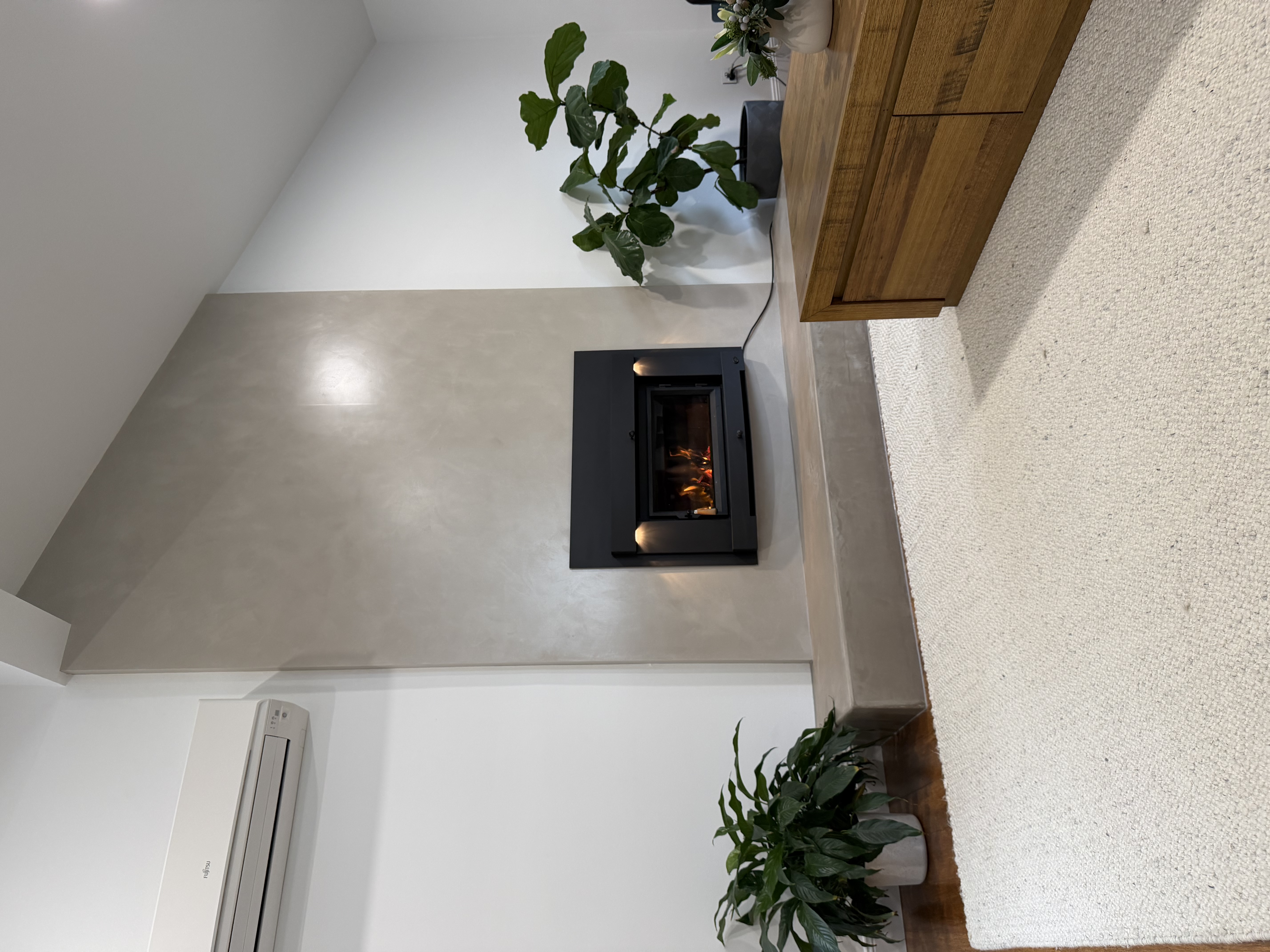 Venetian plaster fireplace feature wall